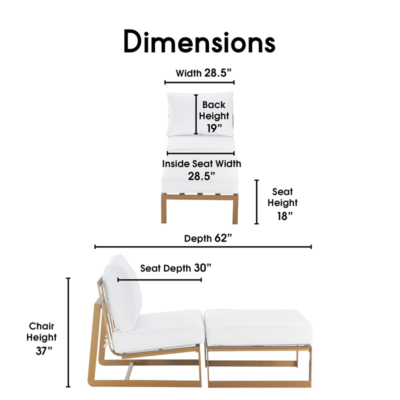 Elle Decor Mirabelle Outdoor Armless Lounge Chair in White and French Gold