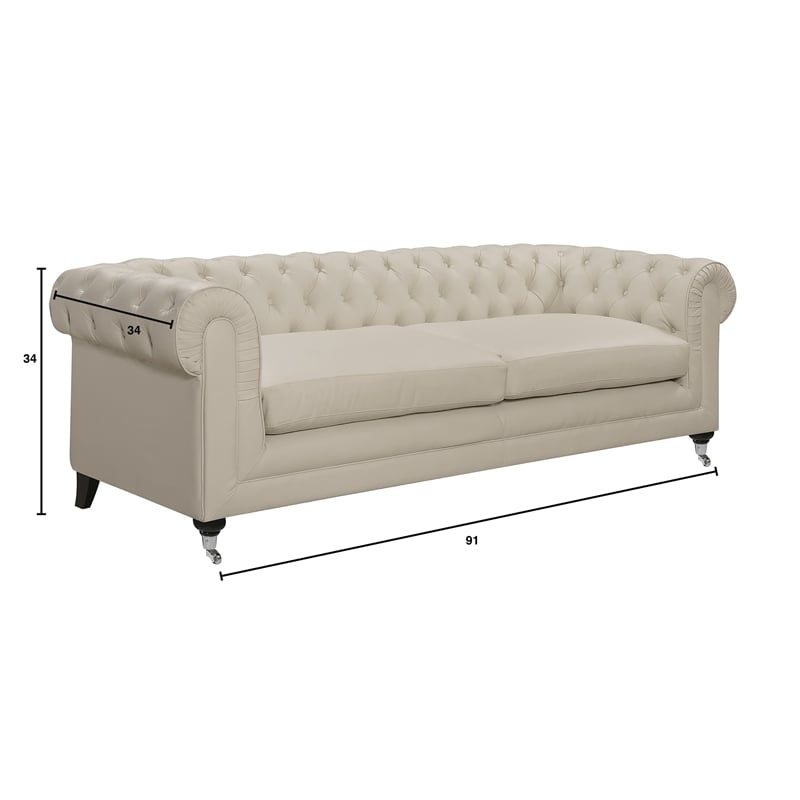 Elle Decor Amery Tufted Sofa in French Ivory