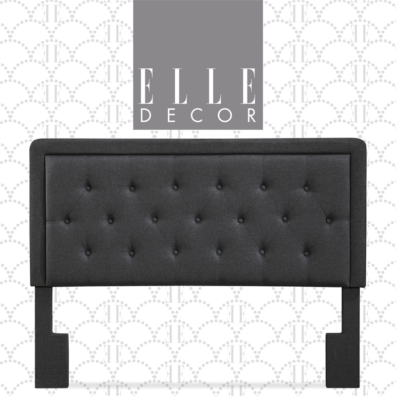 Elle Decor Amery Queen Tufted Upholstered Headboard in Charcoal Gray