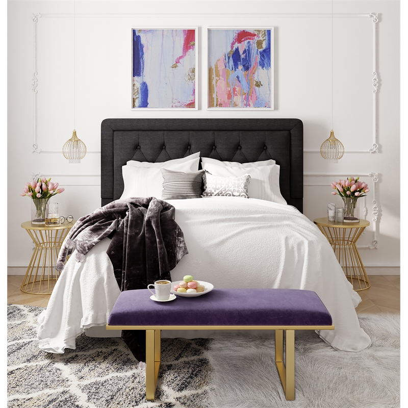 Elle Decor Amery Queen Tufted Upholstered Headboard in Charcoal Gray