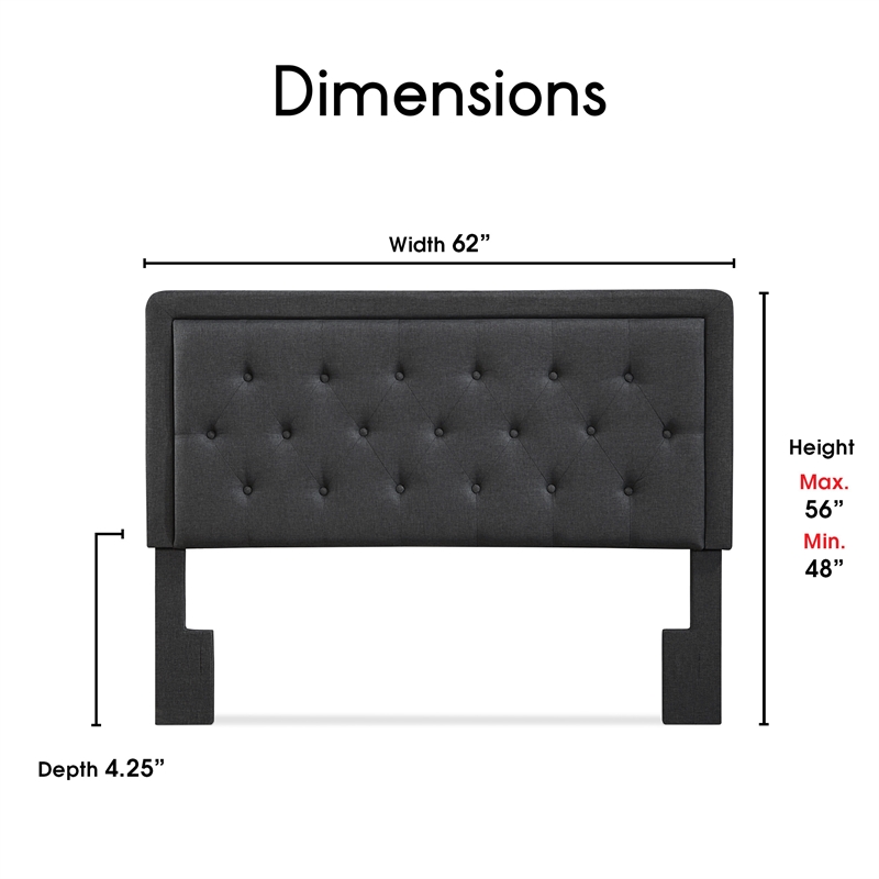 Elle Decor Amery Queen Tufted Upholstered Headboard in Charcoal Gray