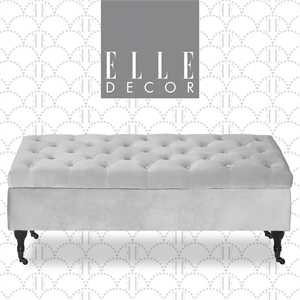 Elle Decor Collette Tufted Storage Bench in French Pearl Gray Velvet