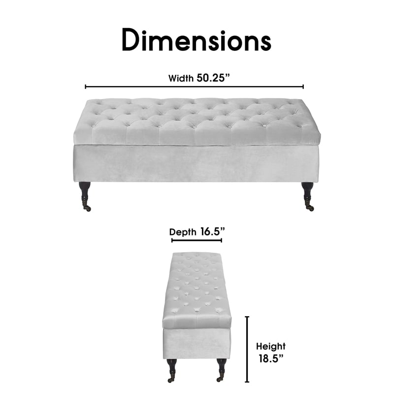 Elle Decor Collette Tufted Storage Bench in French Pearl Gray Velvet