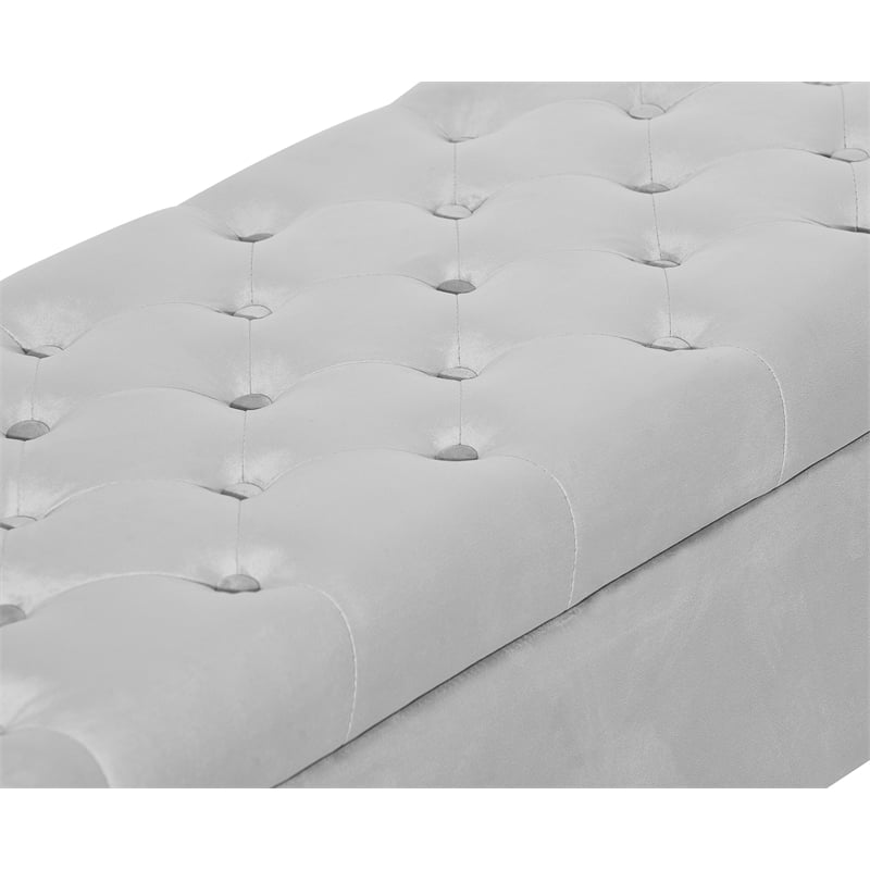 Elle Decor Collette Tufted Storage Bench in French Pearl Gray Velvet