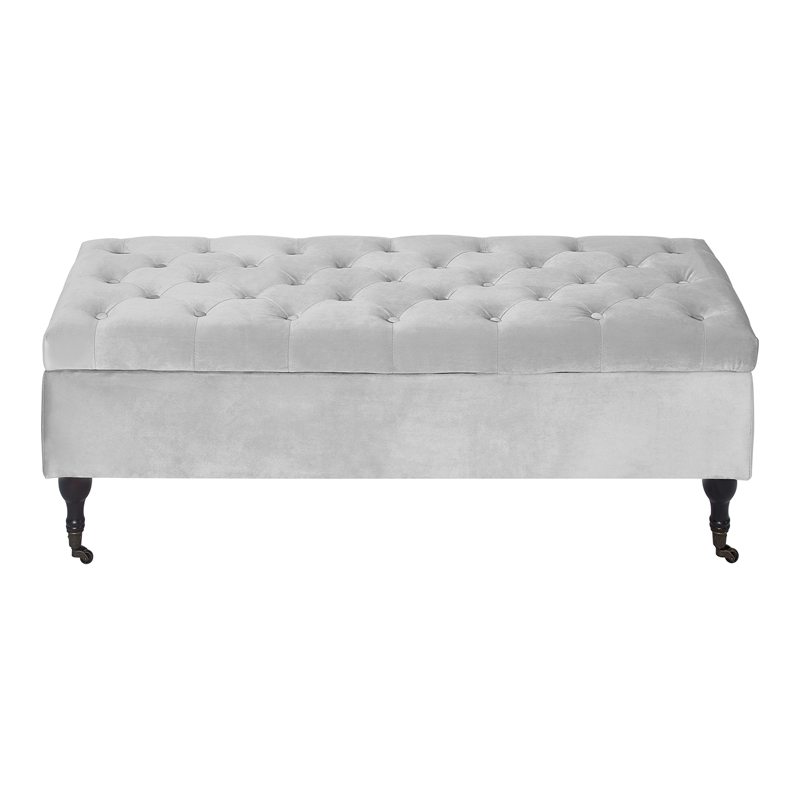 Elle Decor Collette Tufted Storage Bench in French Pearl Gray Velvet