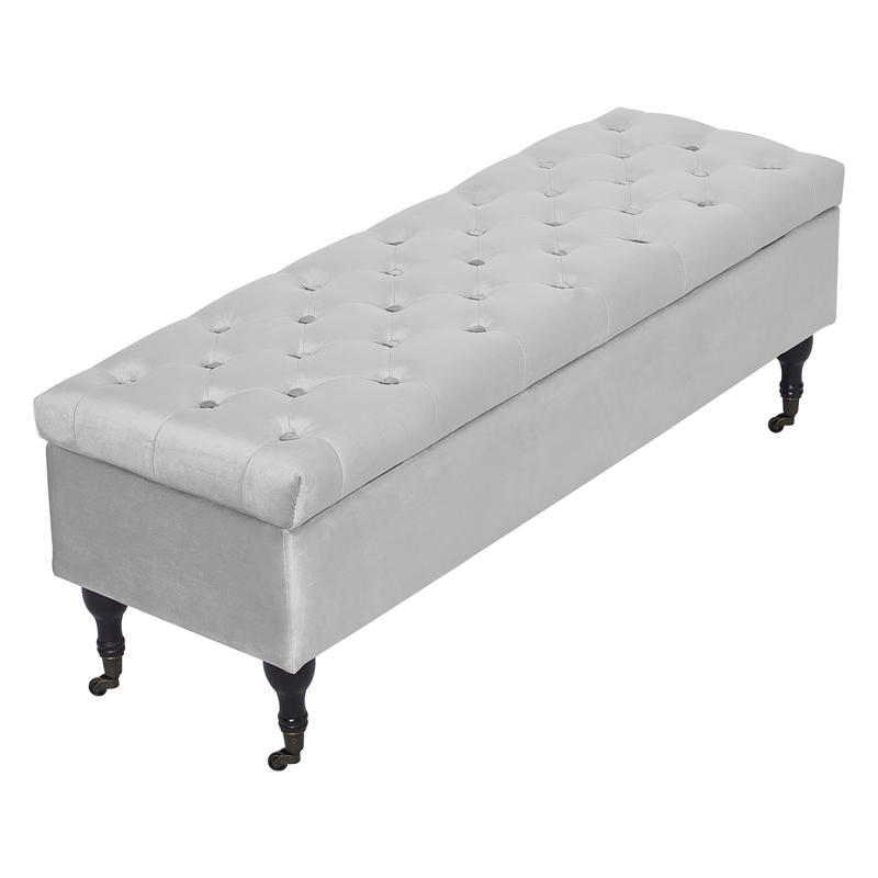 Elle Decor Collette Tufted Storage Bench in French Pearl Gray Velvet