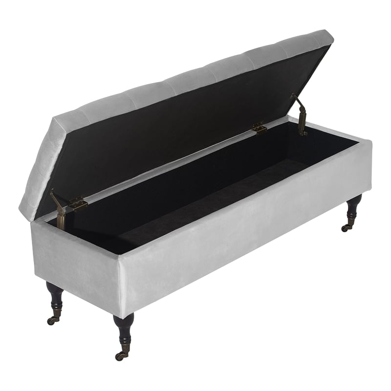 Elle Decor Collette Tufted Storage Bench in French Pearl Gray Velvet