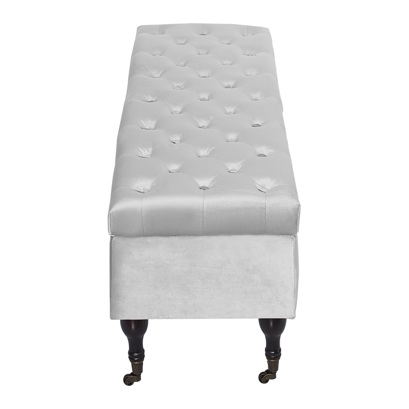 Elle Decor Collette Tufted Storage Bench in French Pearl Gray Velvet