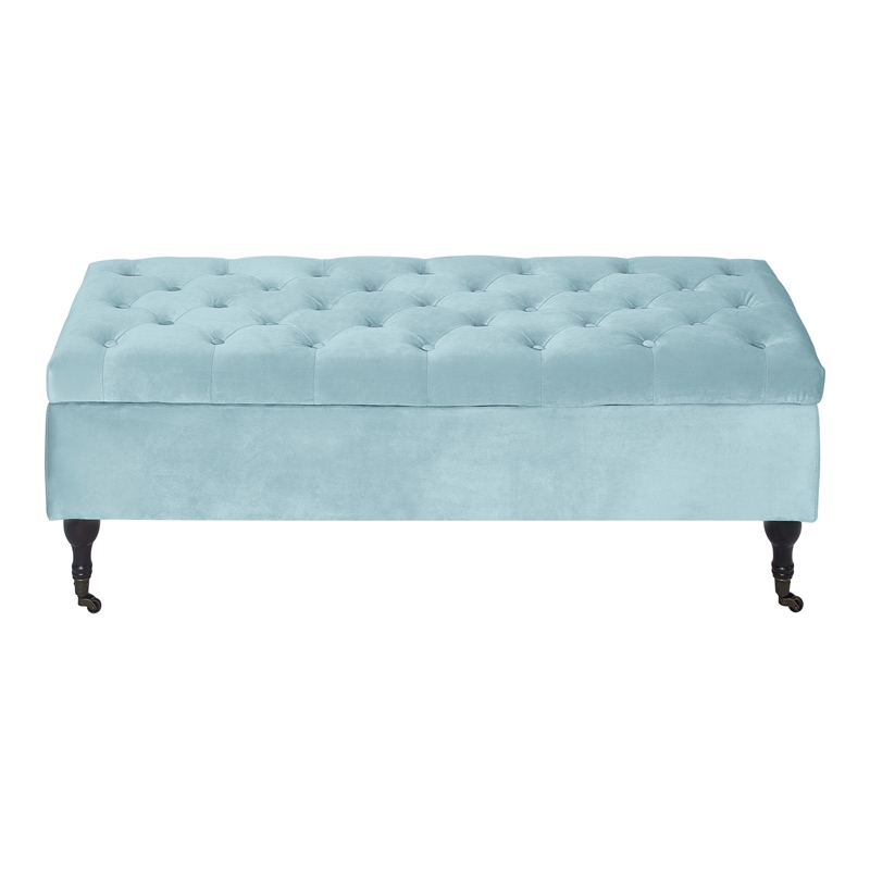 Elle Decor Collette Tufted Storage Bench in French Blue Velvet