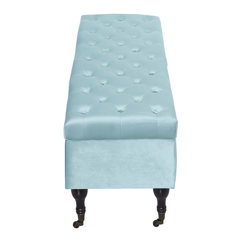 Elle Decor Collette Tufted Storage Bench in French Blue Velvet