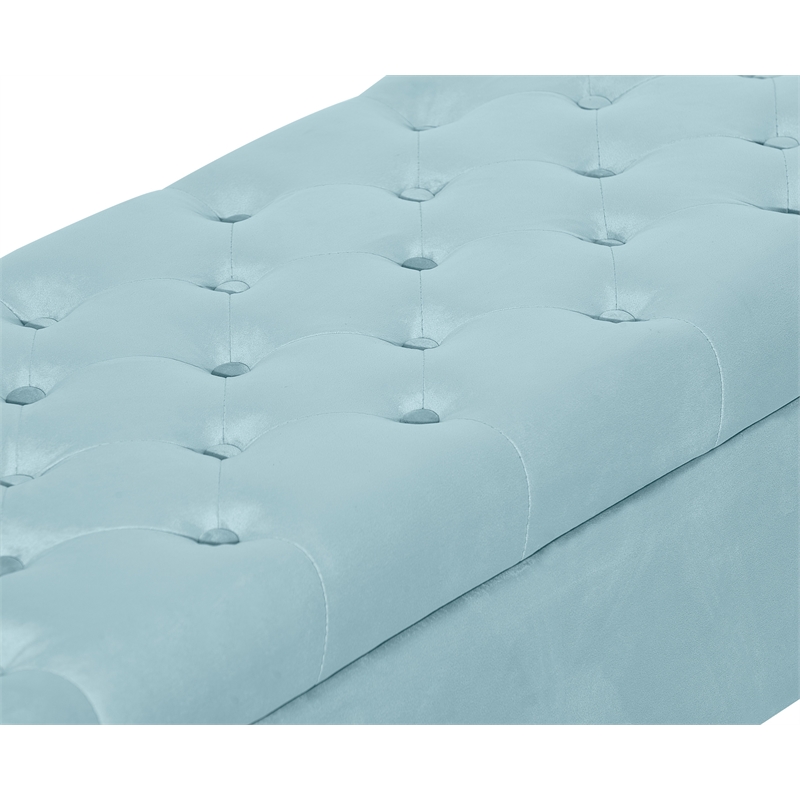 Elle Decor Collette Tufted Storage Bench in French Blue Velvet