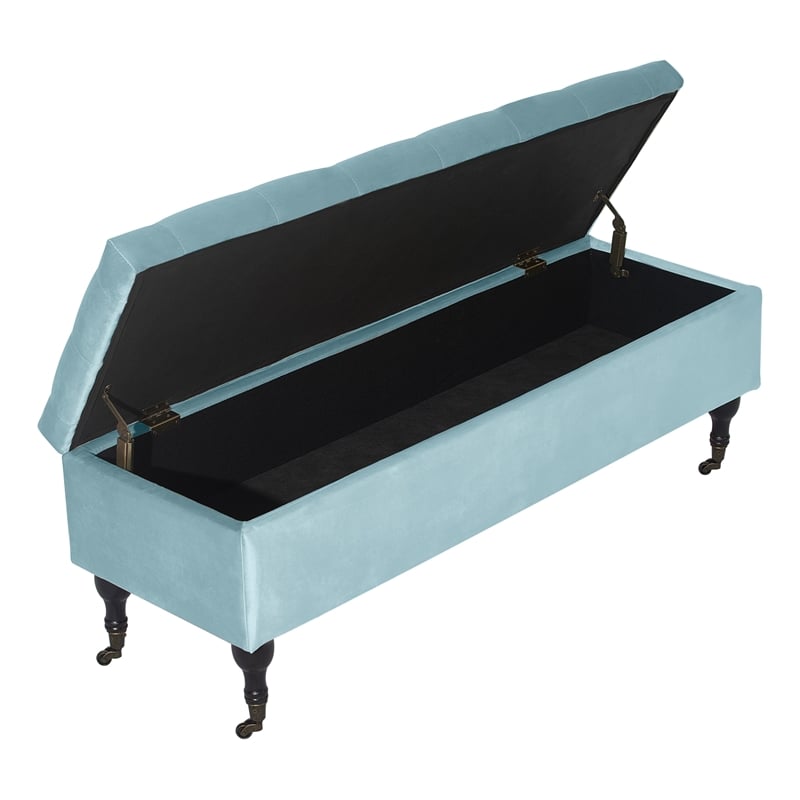 Elle Decor Collette Tufted Storage Bench in French Blue Velvet