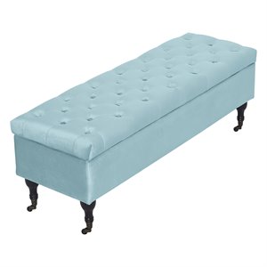 elle decor collette tufted storage bench in french blue velvet