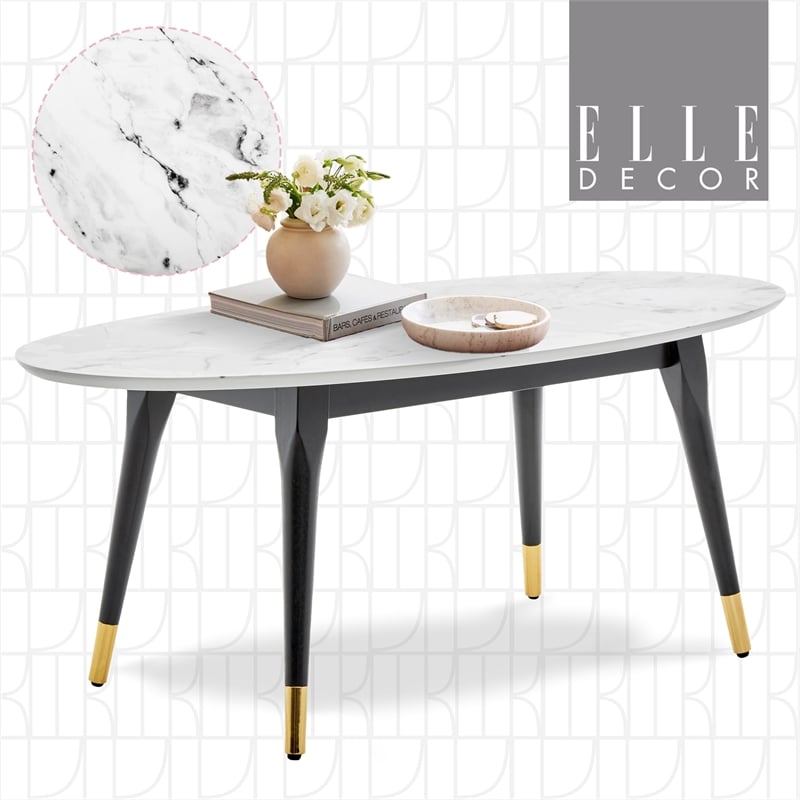 Elle Decor Clemintine Oval Coffee Table Marble Print