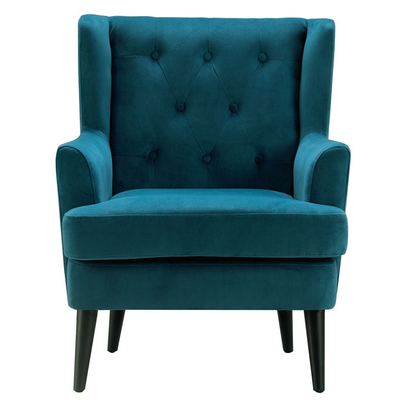 Elle Decor Celeste Tufted Velvet Accent Chair French Teal