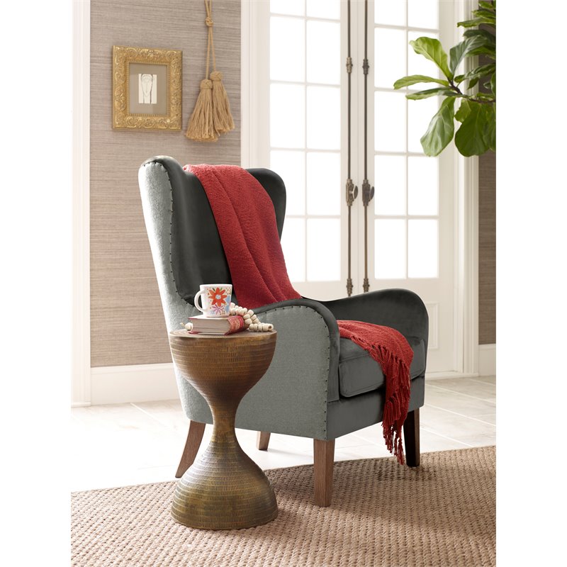 Elle Decor Fabric Upholstered Wingback Accent Chair French Two-Toned Dark Gray