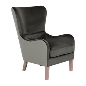 Elle Decor Fabric Upholstered Wingback Accent Chair French Two-Toned Dark Gray