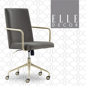 Elle Decor Giselle Gold Desk Chair French Light Gray Velvet