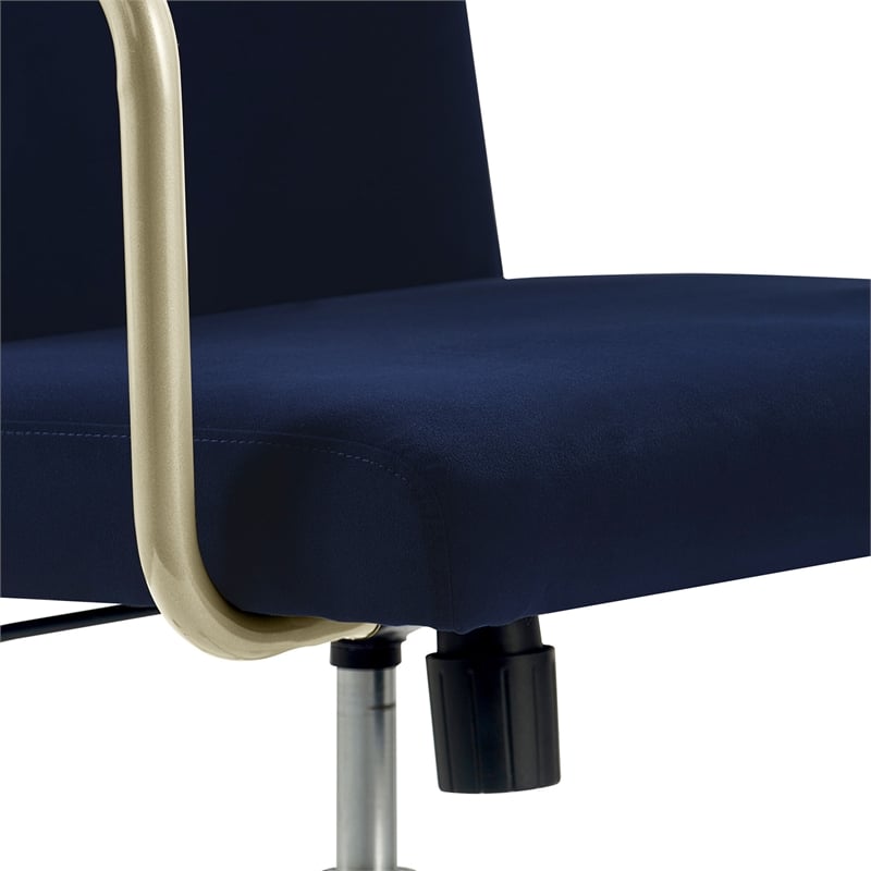 Blue Velvet Swivel Office Desk Chair Gold Base Wheels