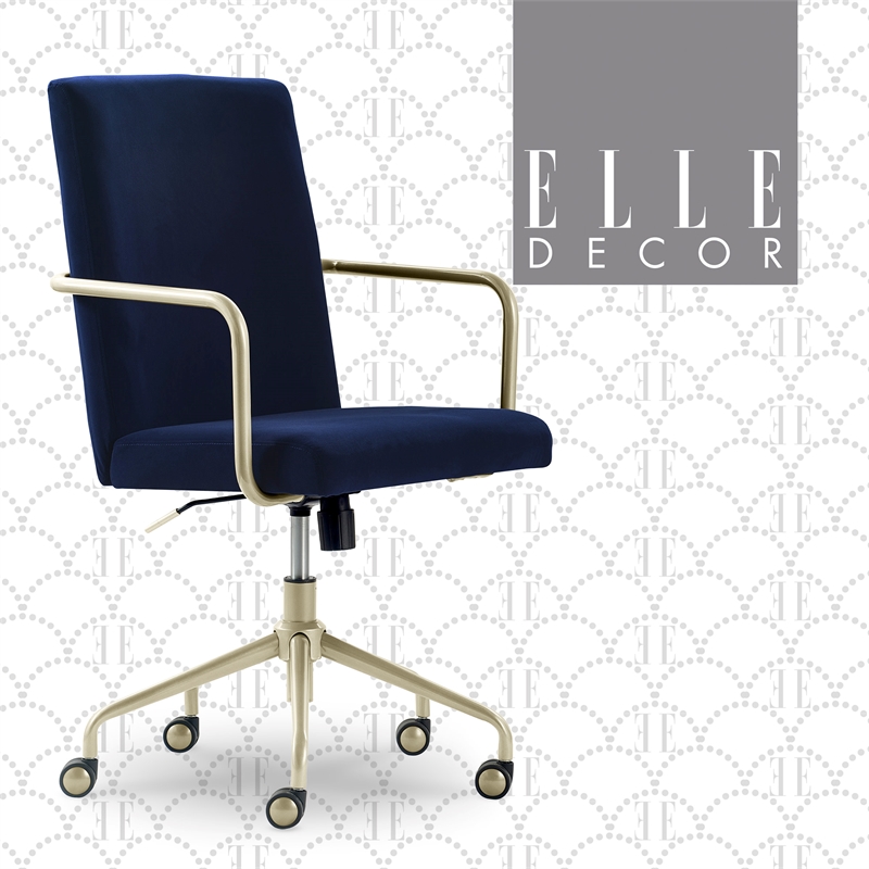 Elle Decor Giselle Gold Desk Chair Navy Blue Velvet Cymax Business