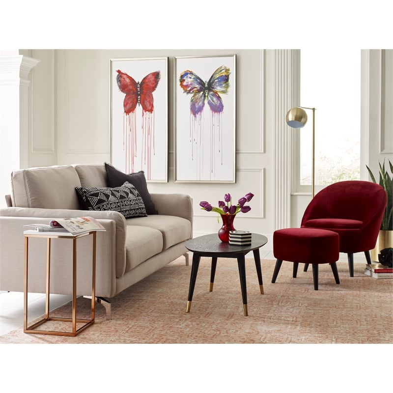 Elle Decor Nico Velvet Accent Chair and Ottoman Set Merlot Red