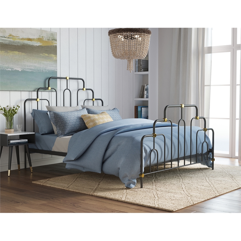 Elle Decor Astrid Vintage Style Metal King Bed Frame in Black