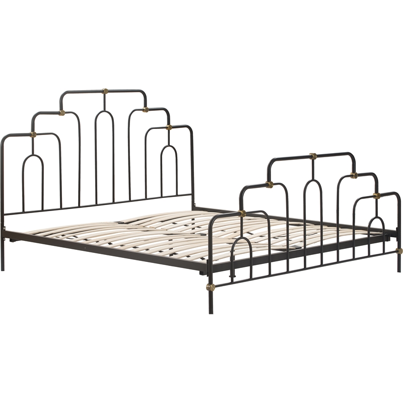 Elle Decor Astrid Vintage Style Metal King Bed Frame in Black