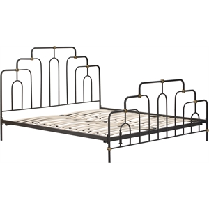 Elle Decor Astrid Vintage Style Metal King Bed Frame in Black