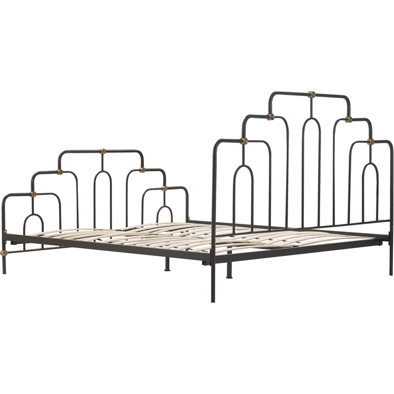 Elle Decor Astrid Vintage Style Metal King Bed Frame in Black