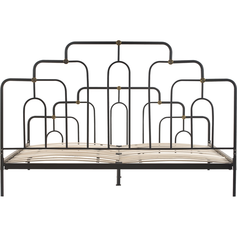 Elle Decor Astrid Vintage Style Metal King Bed Frame in Black
