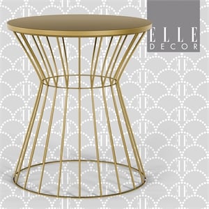 Elle Decor Lulu Modern Hourglass End Table with Metal Top for Bedroom Gold