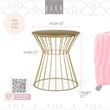 Elle Decor Lulu Modern Hourglass End Table with Metal Top for Bedroom Gold