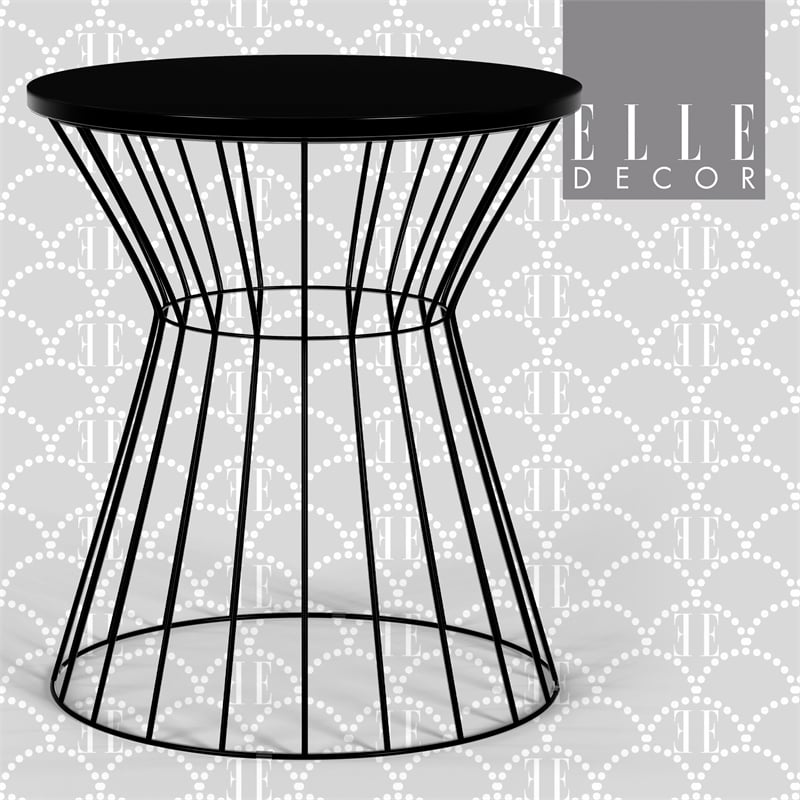 Elle Decor Lulu Modern Hourglass End Table with Metal Top for Bedroom Black