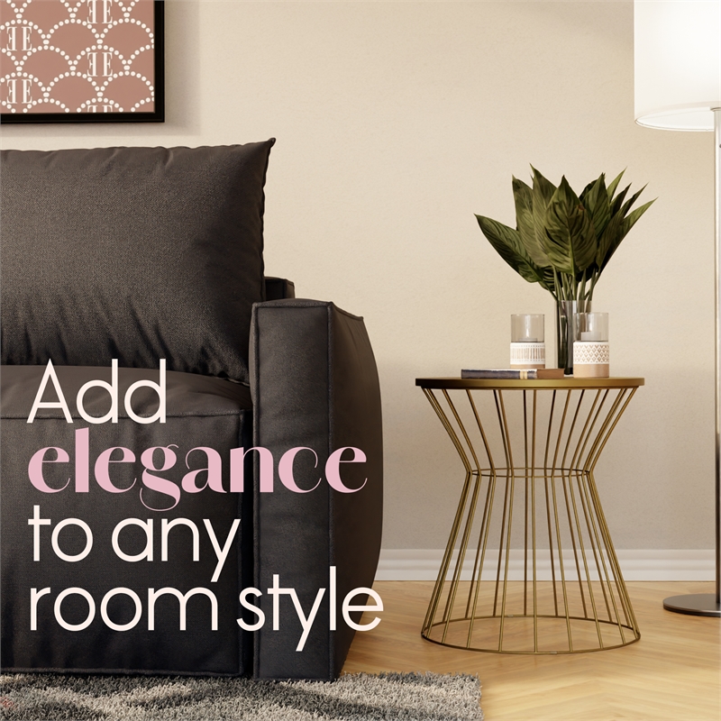 Elle Decor Lulu Modern Hourglass End Table with Metal Top for Bedroom Black