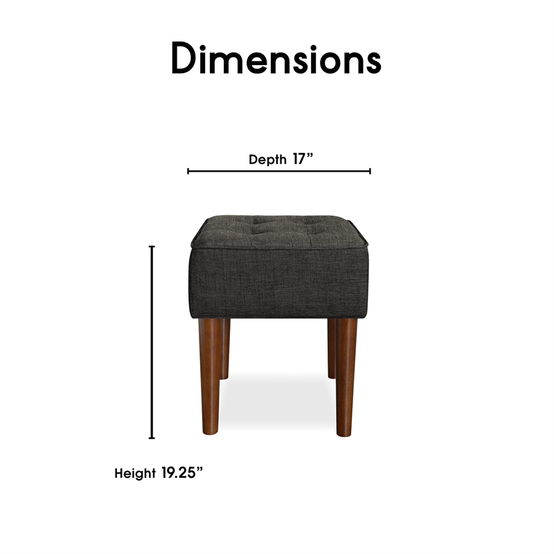 Elle Decor Aria Square Tufted Stool Charcoal Gray