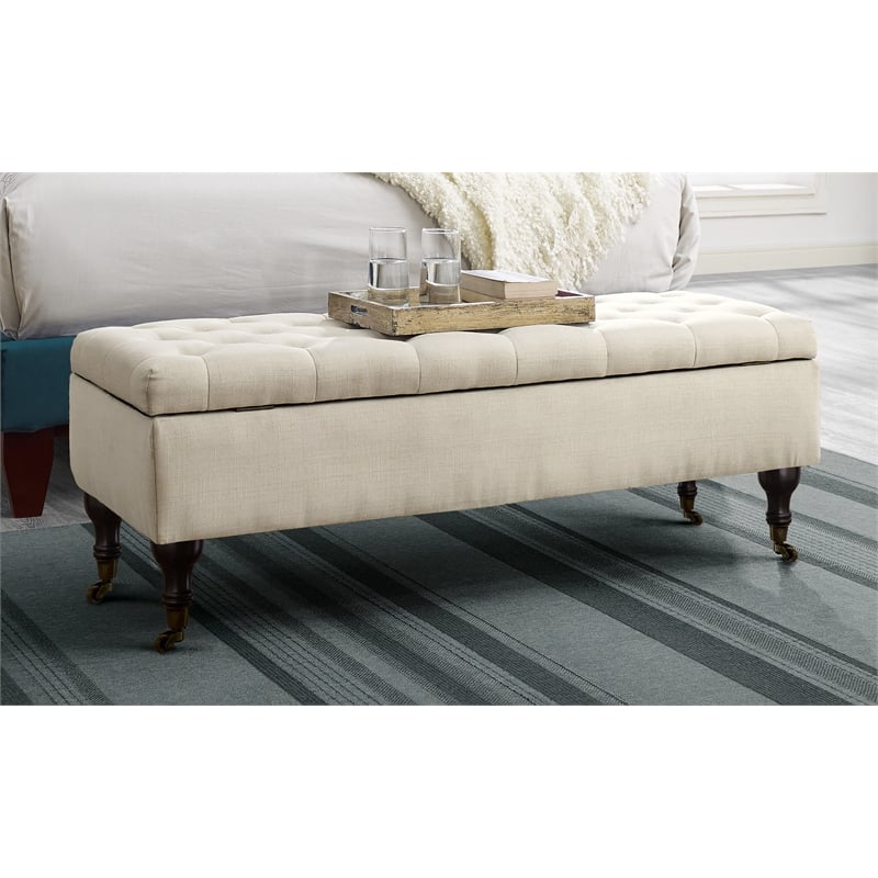 Elle Decor Collette Tufted Storage Bench Cream