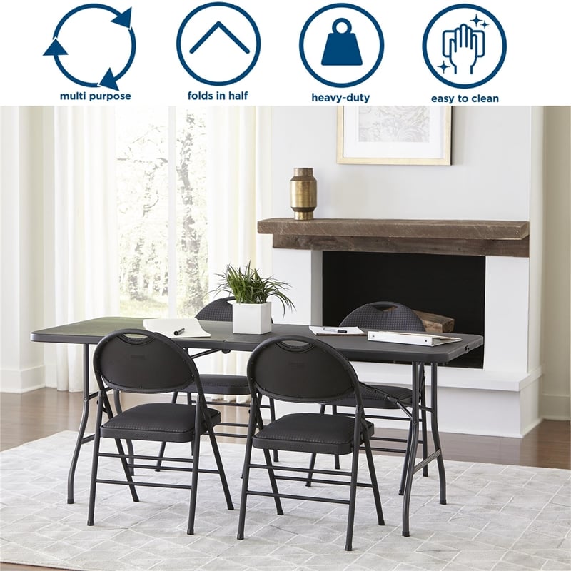 Cosco 6' Centerfold Blow Molded Folding Table in Black