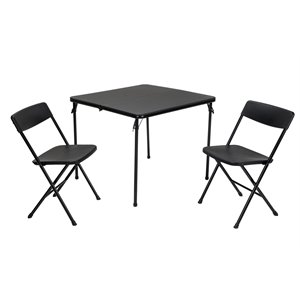 3 Piece Folding Table Set with Chairs in Black