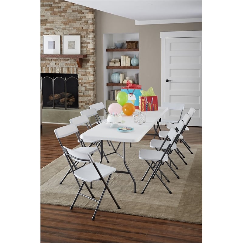 COSCO Deluxe 8' x 30'' Fold-in-Half Blow Molded Folding Table in White