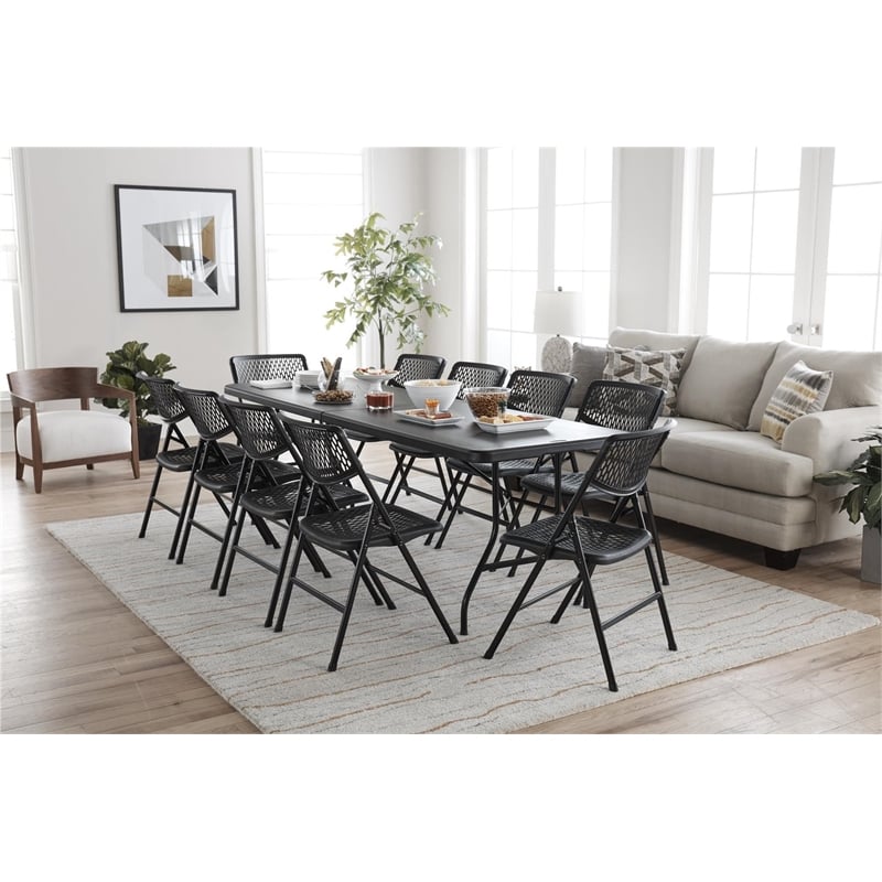 COSCO Deluxe 8' x 30'' Fold-in-Half Blow Molded Folding Table in Black