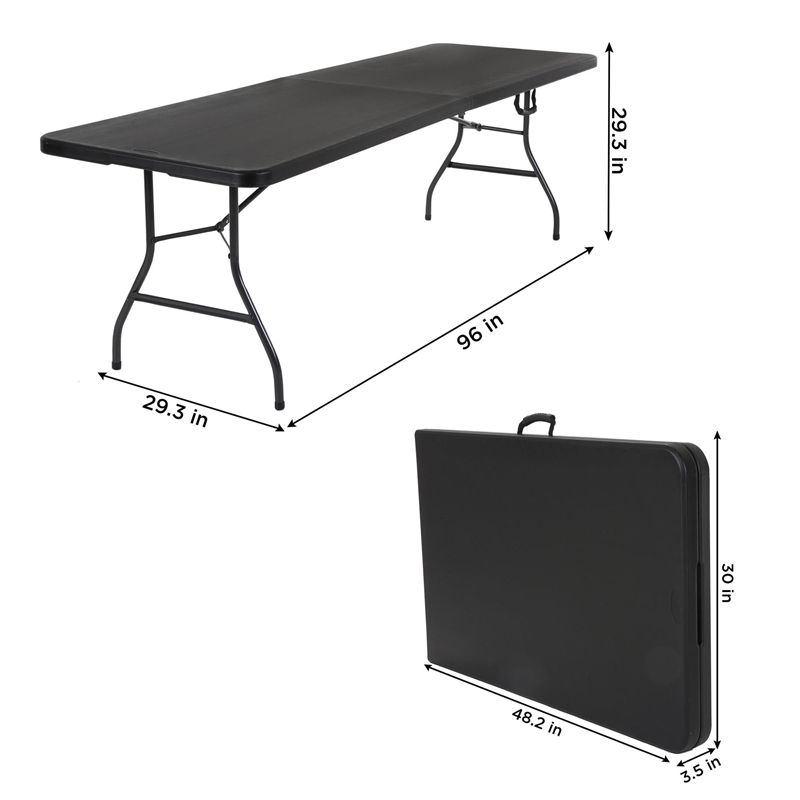 COSCO Deluxe 8' x 30'' Fold-in-Half Blow Molded Folding Table in Black