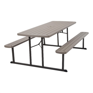 cosco folding picnic table with bench in gray