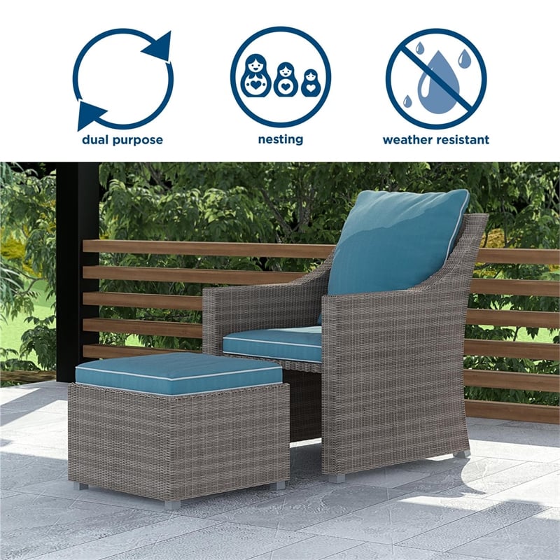Cosco Outdoor Wicker Patio Set With, Outdoor Patio Furniture With Ottomans