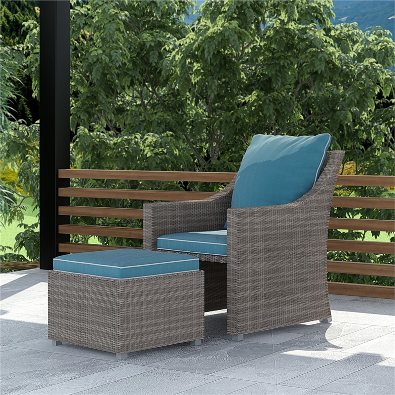 Cosco Outdoor Wicker Patio Set With Chair And Ottoman Table