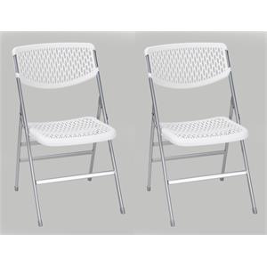 cosco commercial resin mesh folding chair in white (2-pack)