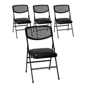 cosco commercial padded folding chair with resin mesh back in black (4-pack)