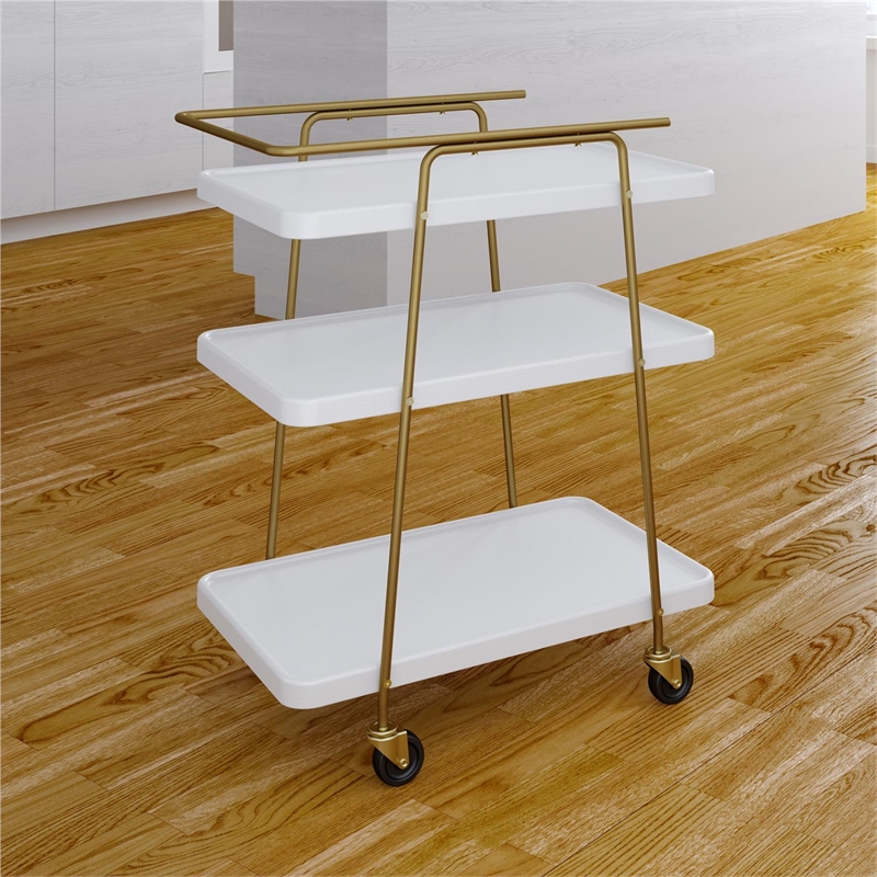 COSCO Stylaire 3 Tier Serving Cart in White & Gold 14221WHT1E