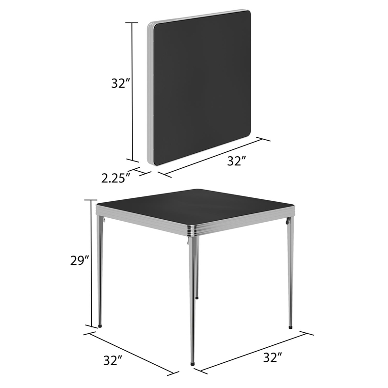 COSCO Stylaire 32" Square Vinyl Top Folding Table in Black & Silver