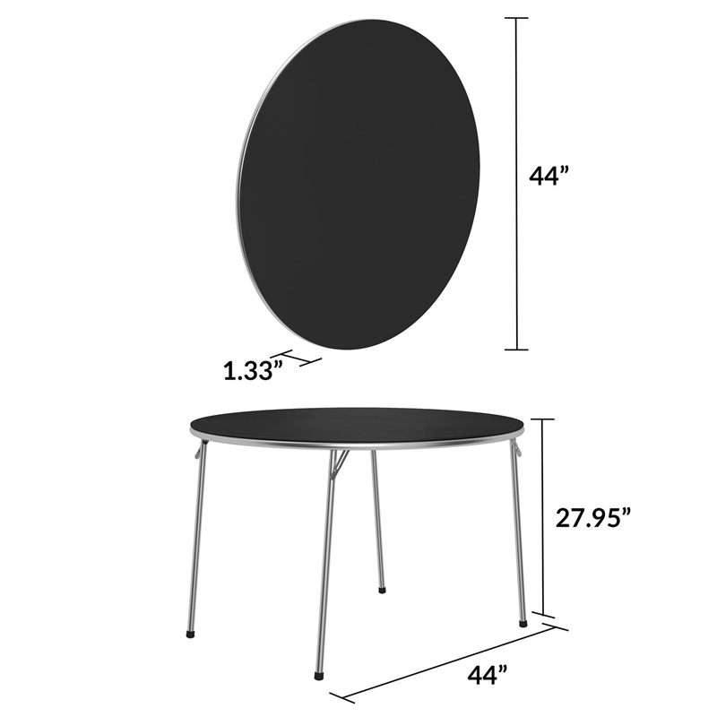 COSCO Stylaire 44" Round Vinyl Top Folding Table in Black & Silver
