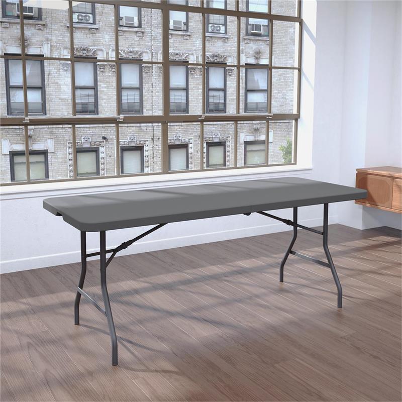 ZOWN Classic 6' Commercial Fold-in-Half Blow Mold Table in Gray